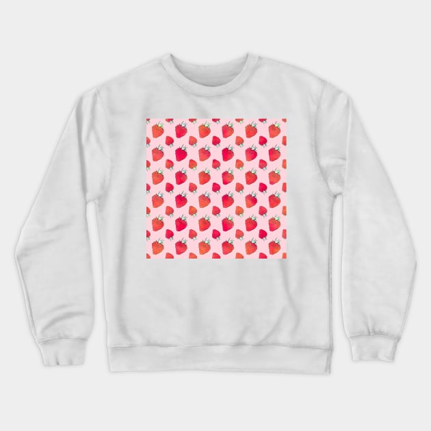 Red Strawberries Pink Pattern Crewneck Sweatshirt by NdesignTrend